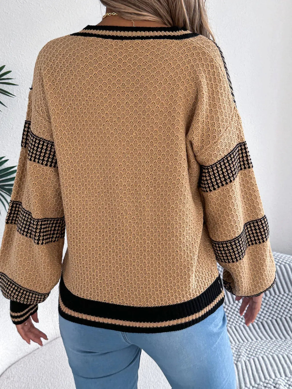 Contrast Striped V Neck Sweater