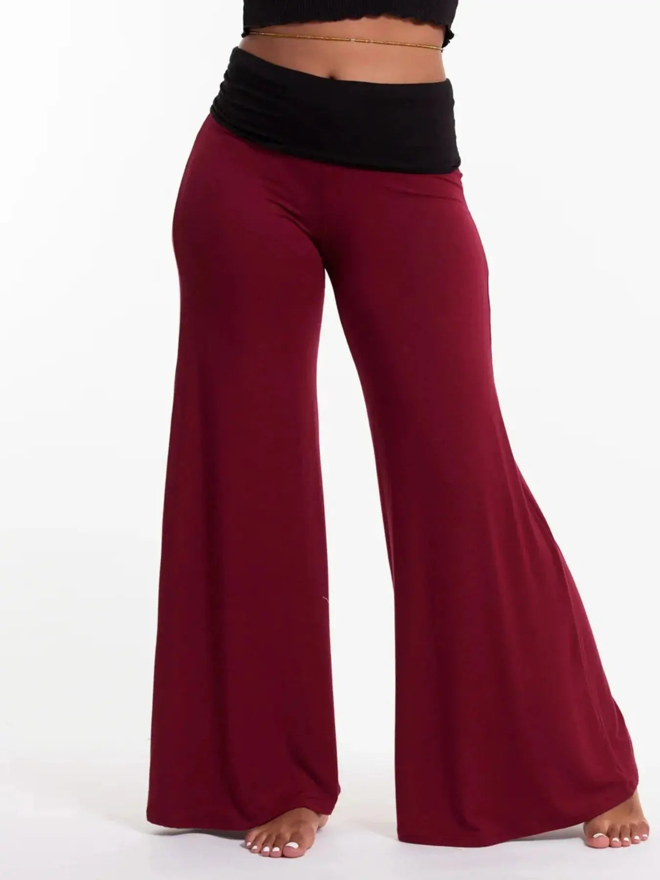 High Waisted Wide Leg Yoga Pants with Contrast Waistband