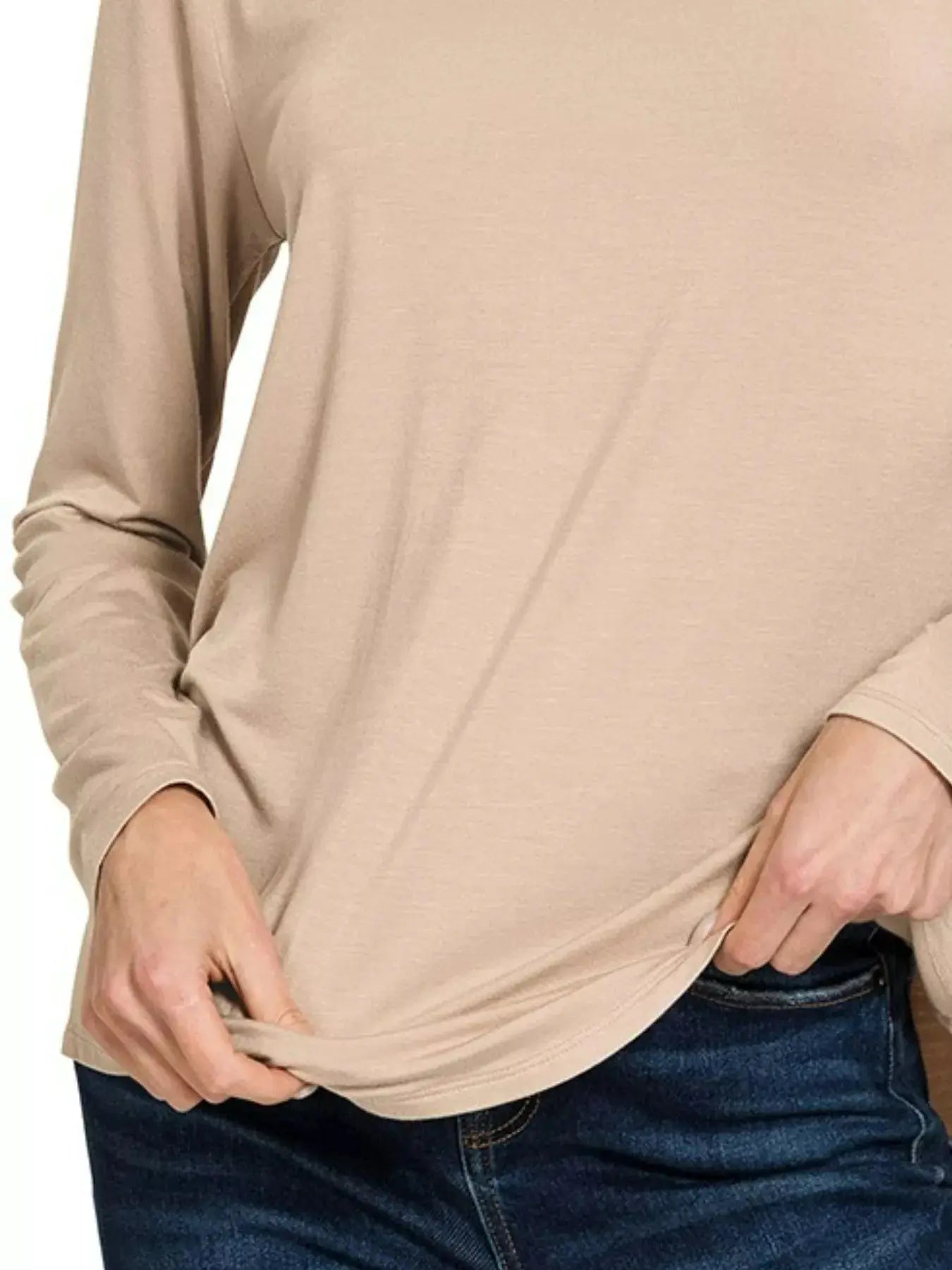 Zenana Flowy Round Hem Rayon Long Sleeve Top