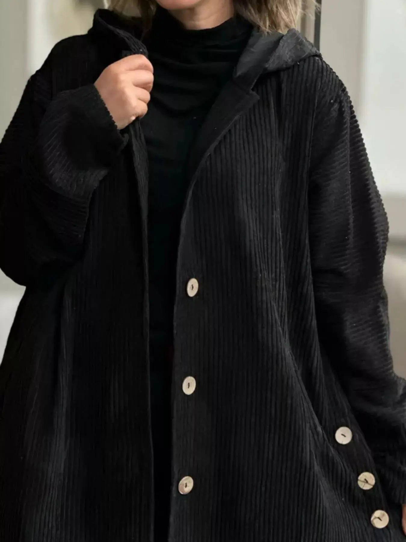 Full Size Corduroy Hooded Button Up Jacket