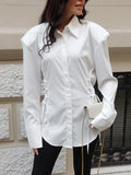 White Button Up Side Lace Up Shirt