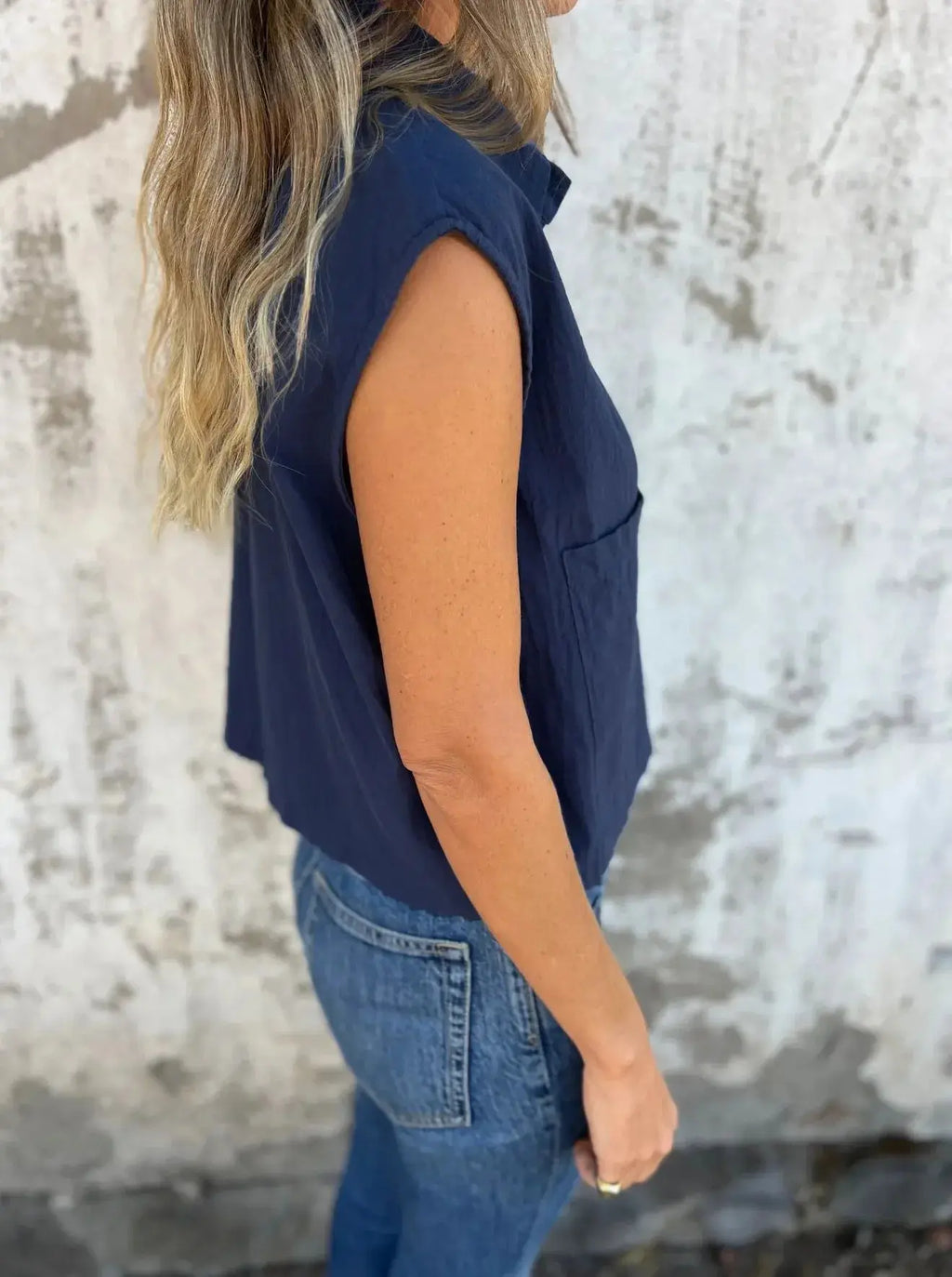 Full Size Cap Sleeve Button Down Linen Shirt
