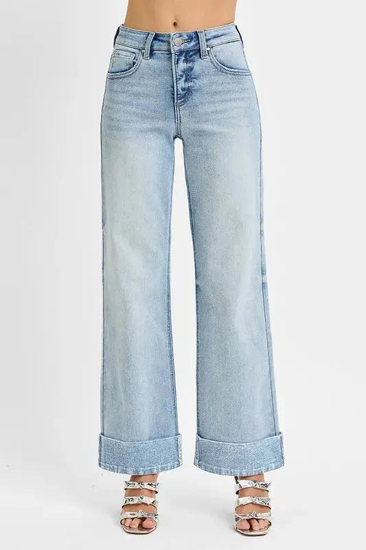 RISEN Jeans - Plus Size Tummy Control Wide Cuffed Jeans