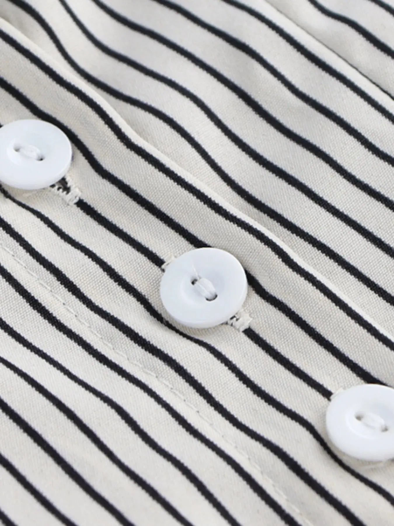 Pinstripe Puff Sleeve Cinched Waist Button Up Shirt