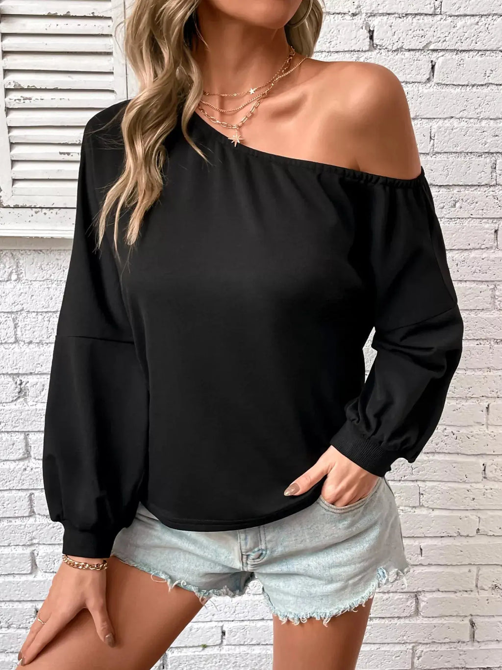 Asymmetrical Long Sleeve One Shoulder Sweatshirt