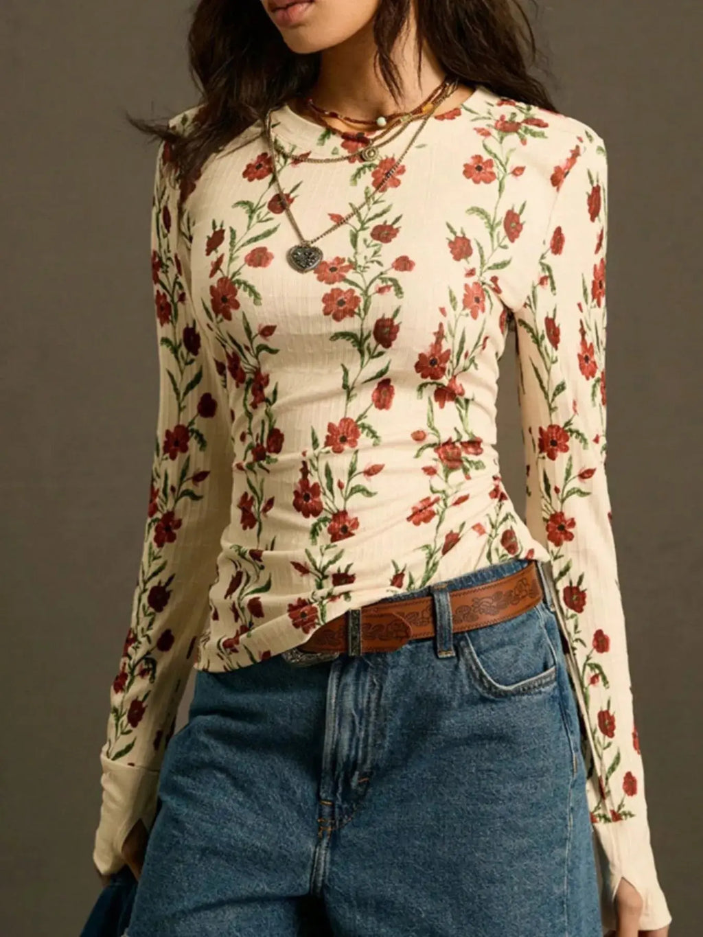 Floral Print Long Sleeve T Shirt