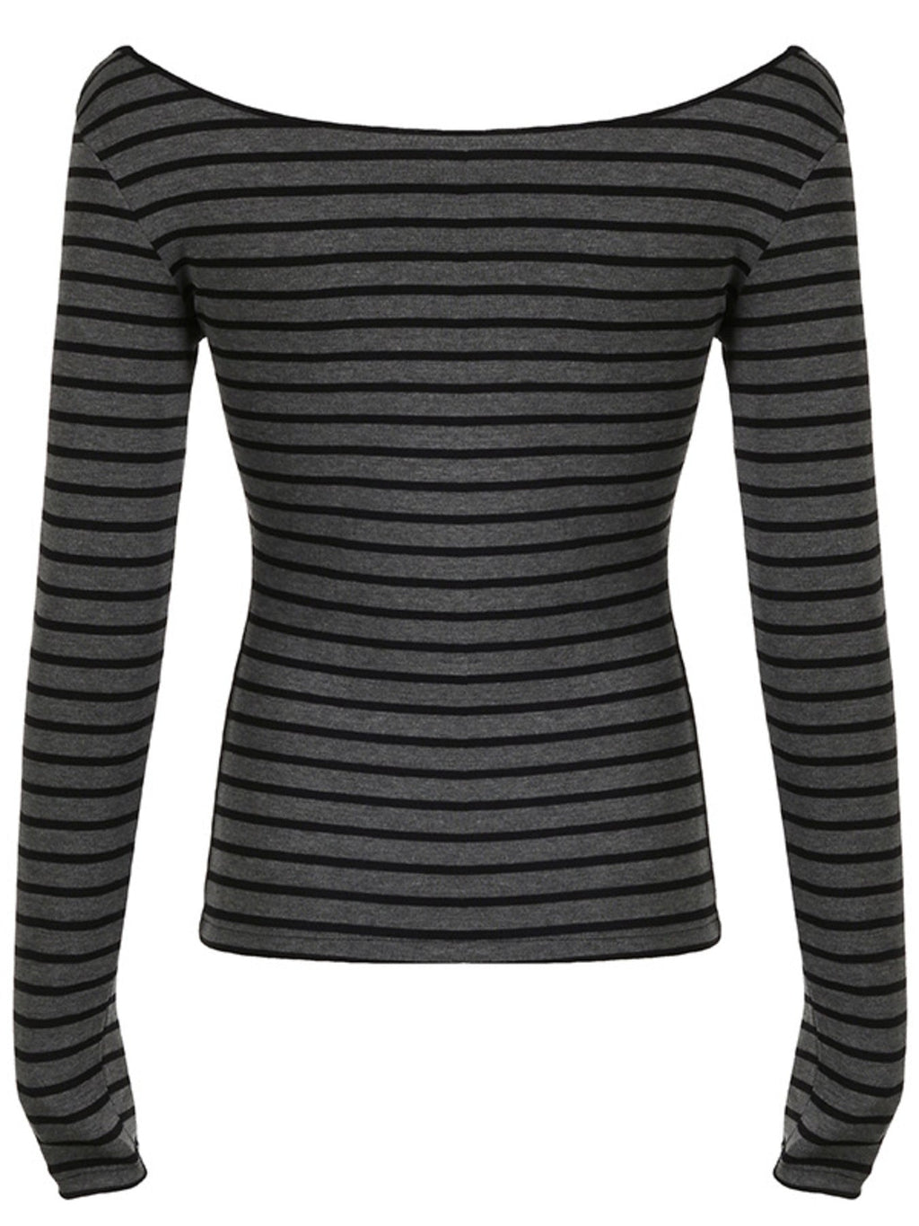 Striped Long Sleeve Boat Neck T Shirt
