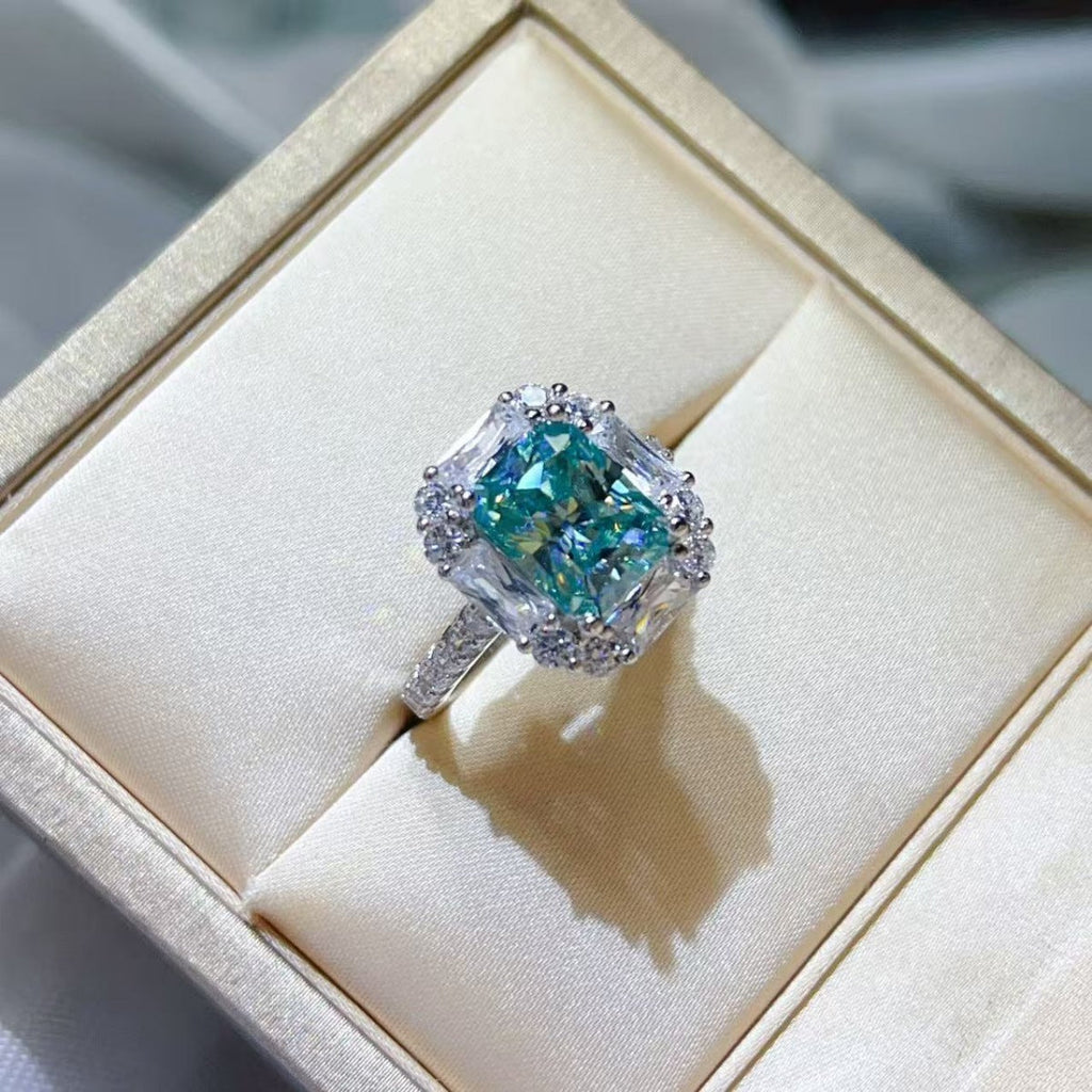 Blue 3 Carat Moissanite Ring 925 Sterling Silver