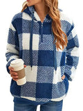 Plus Size Plaid Drawstring Sherpa Hoodie