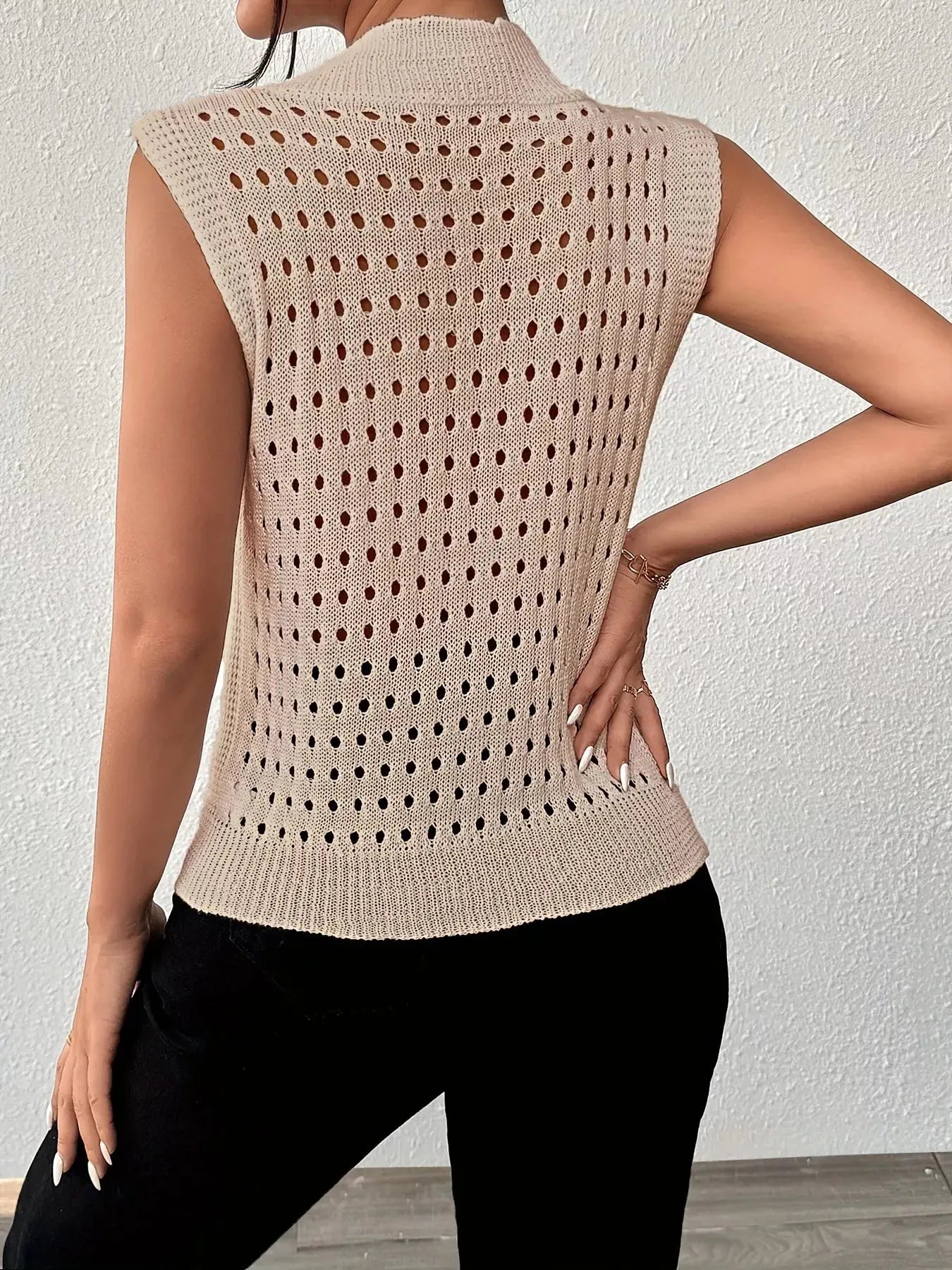Hollow Out Round Neck Knit Sweater Tank