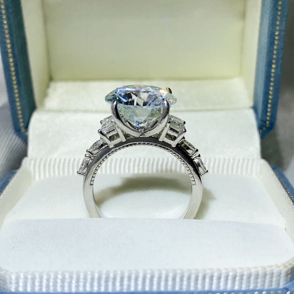 8 Carat Round Moissanite Ring 925 Sterling Silver