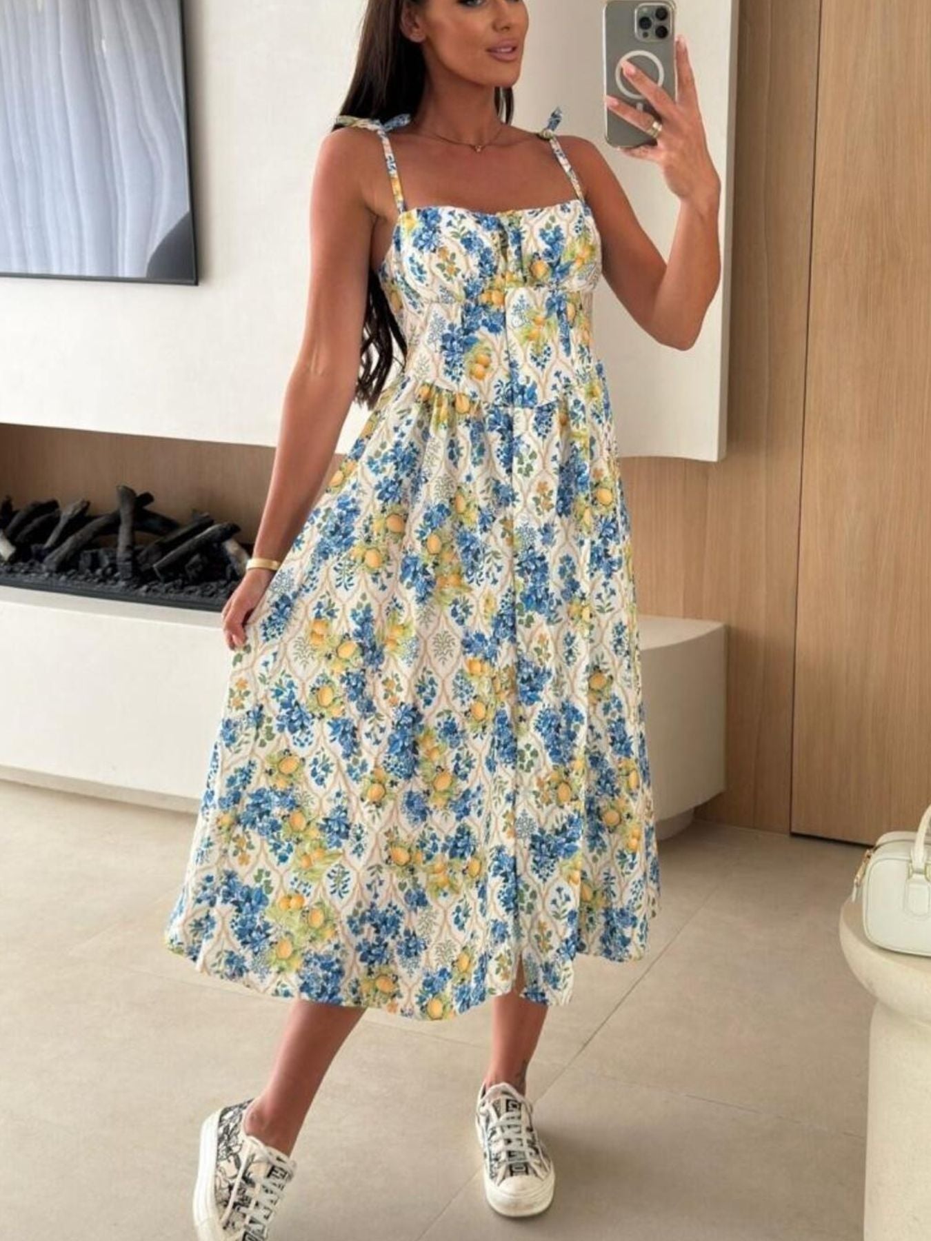 Striped Tie Shoulder Midi Dress