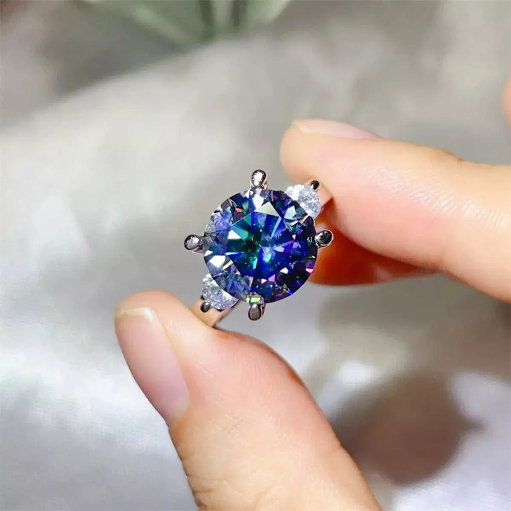 925 Sterling Silver Sapphire Blue 5 Carat Moissanite Ring