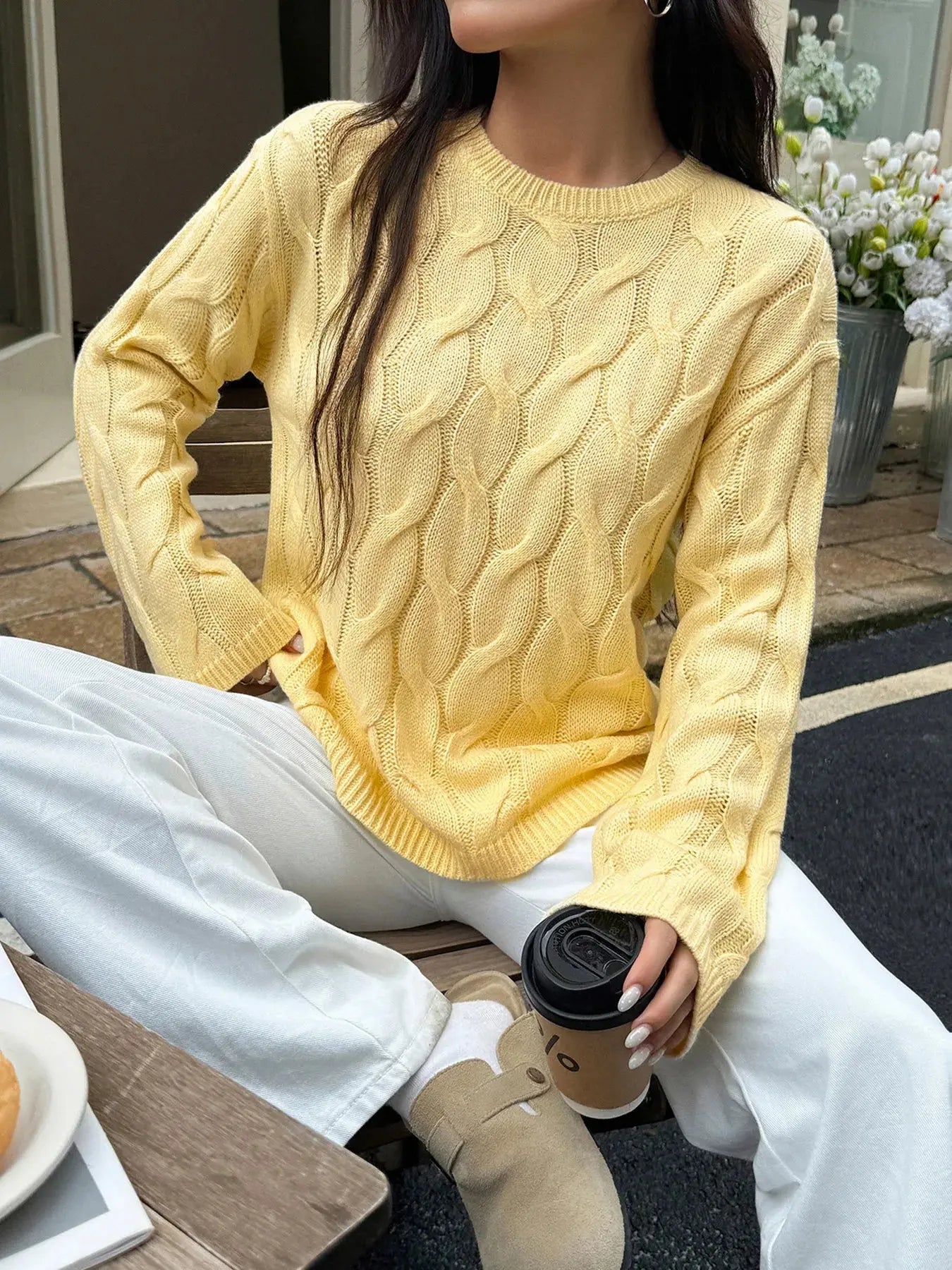 Long Sleeve Cable Knit Sweater