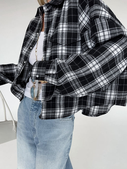 Black Oversized Plaid Button Up Shirt