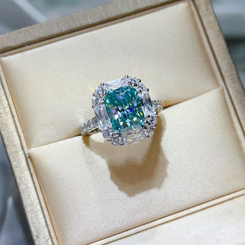 Blue 3 Carat Moissanite Ring 925 Sterling Silver