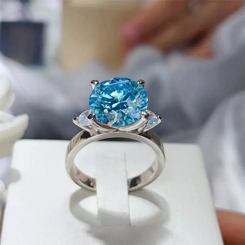 925 Sterling Silver Blue 5 Carat Moissanite Ring