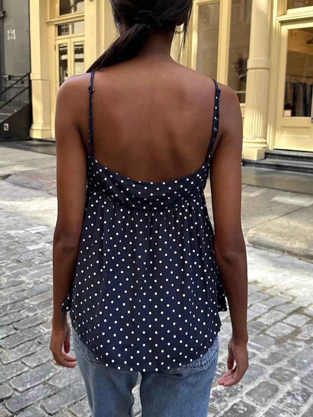 Polka Dot Flowy V Neck Cami Top