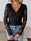 Long Sleeve Floral Lace Mesh Cropped Top