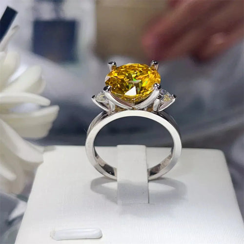 925 Sterling Silver Yellow 5 Carat Moissanite Ring