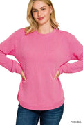 Zenana Plus Size Raised Rib Round Neck Long Sleeve Top