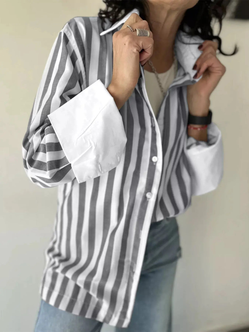 Striped Oversized Button Up Shirt