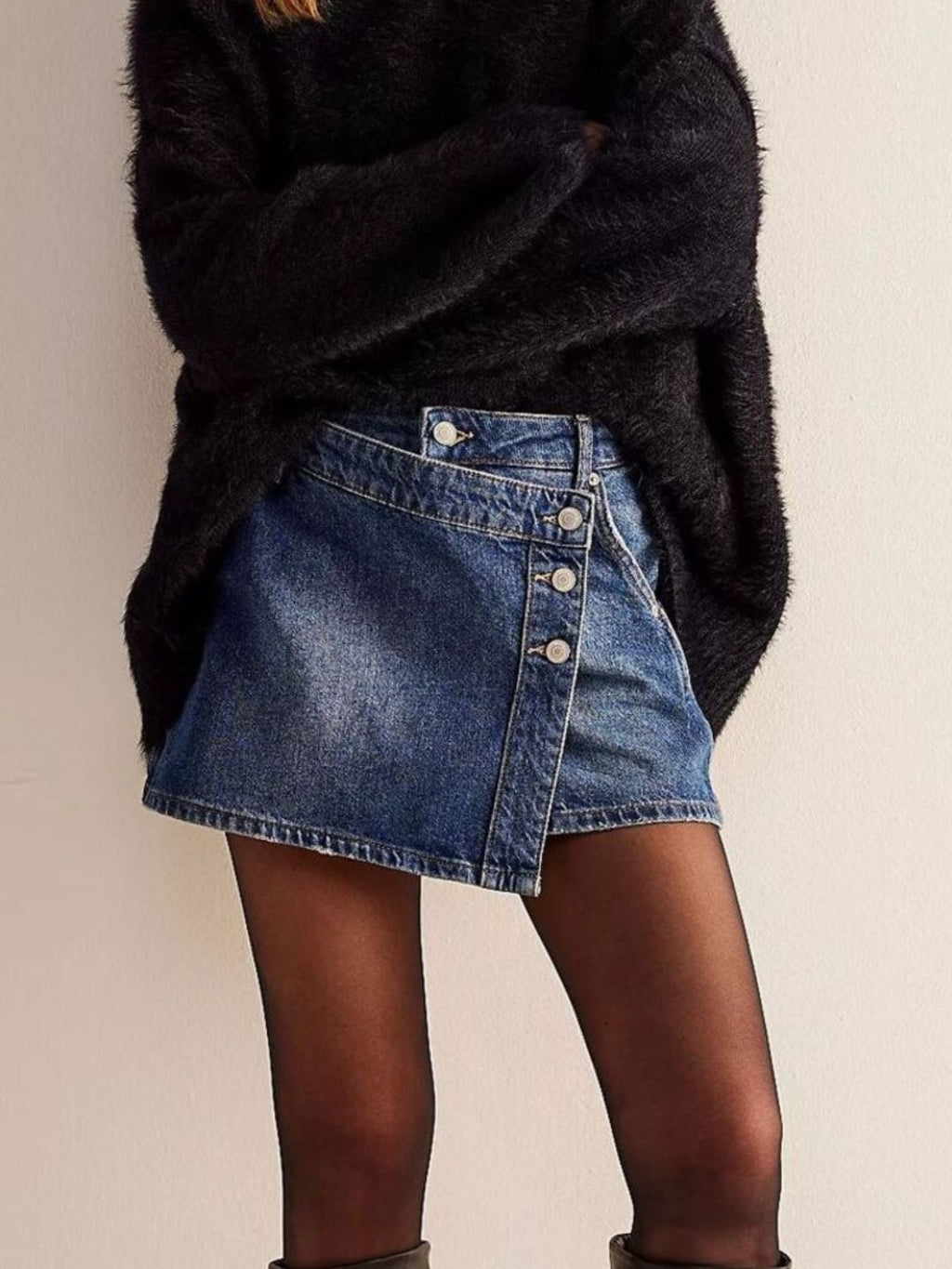Asymmetrical Button Front Denim Skort