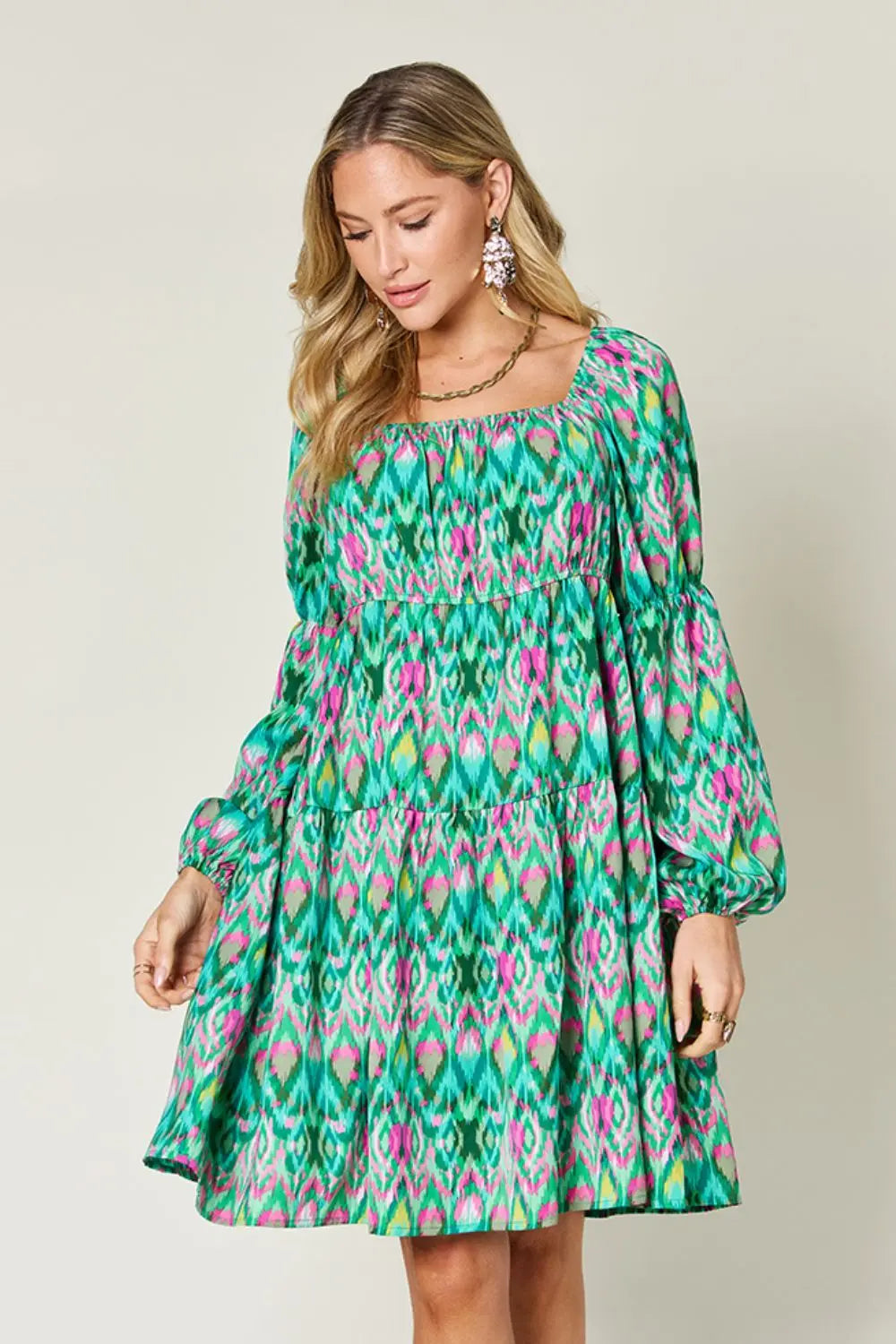 Double Take Full Size Printed Long Sleeve Dress