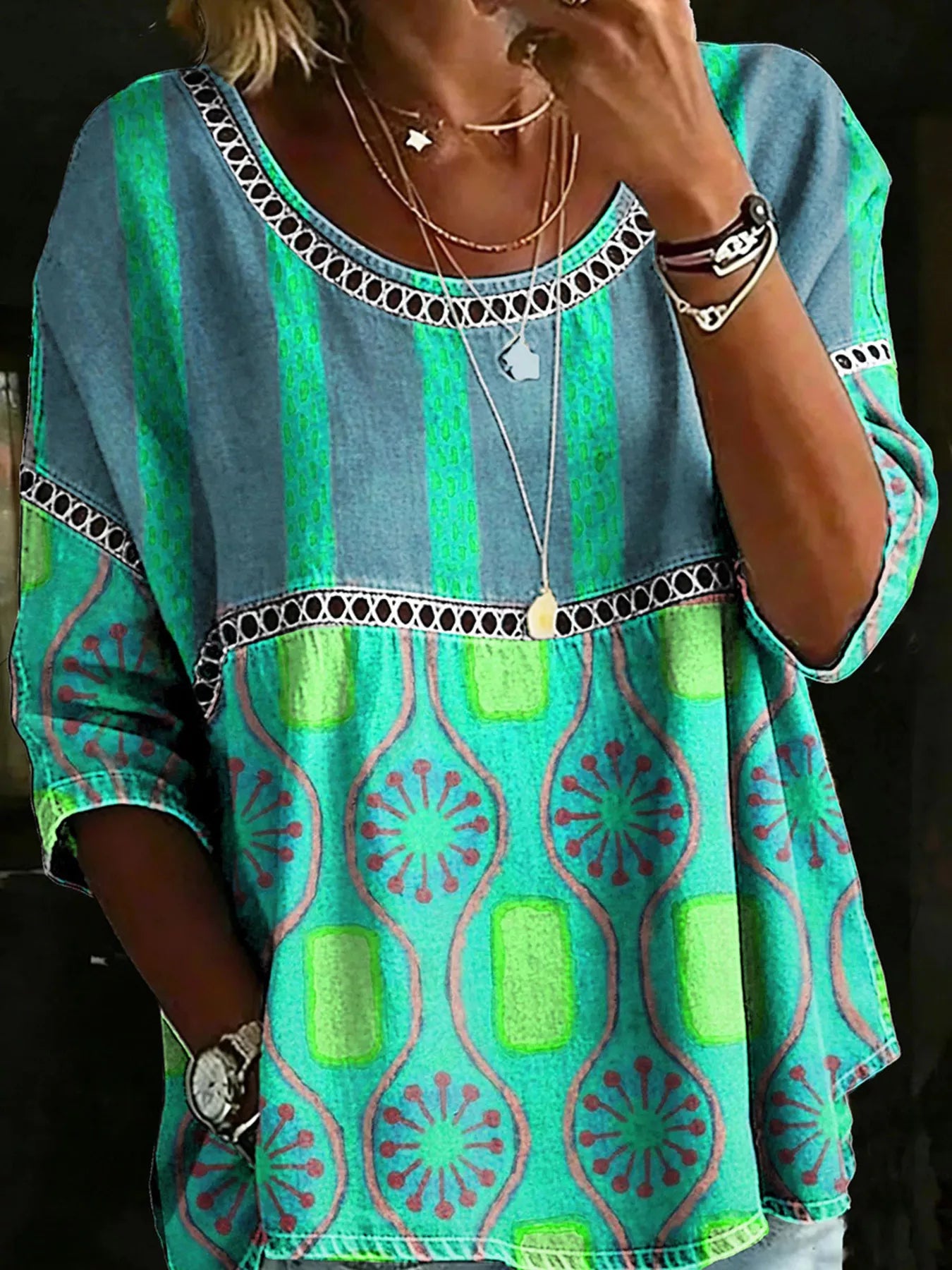Full Size Hollow Out Round Neck Top