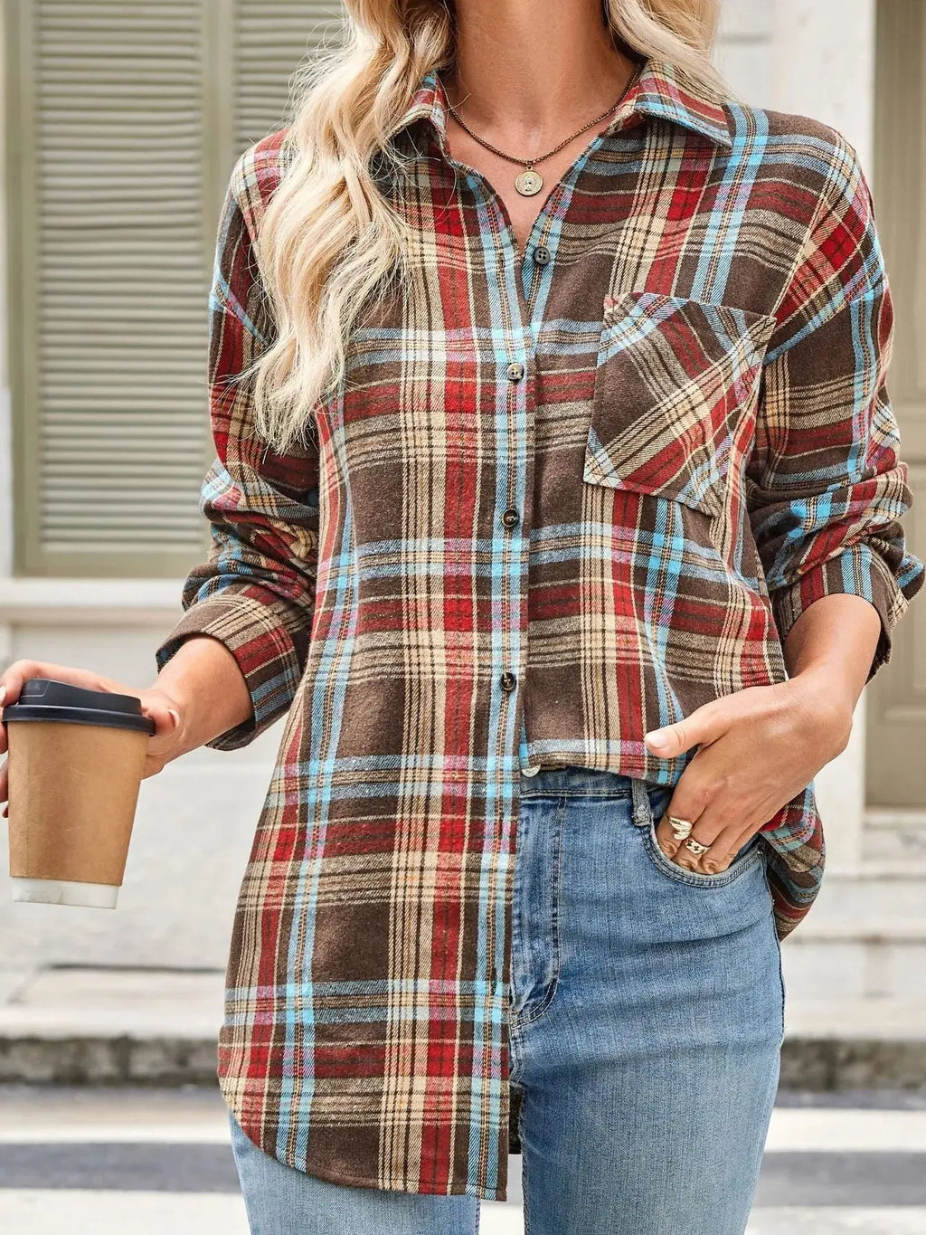 Oversized Plaid Button Up Long Sleeve Shirt