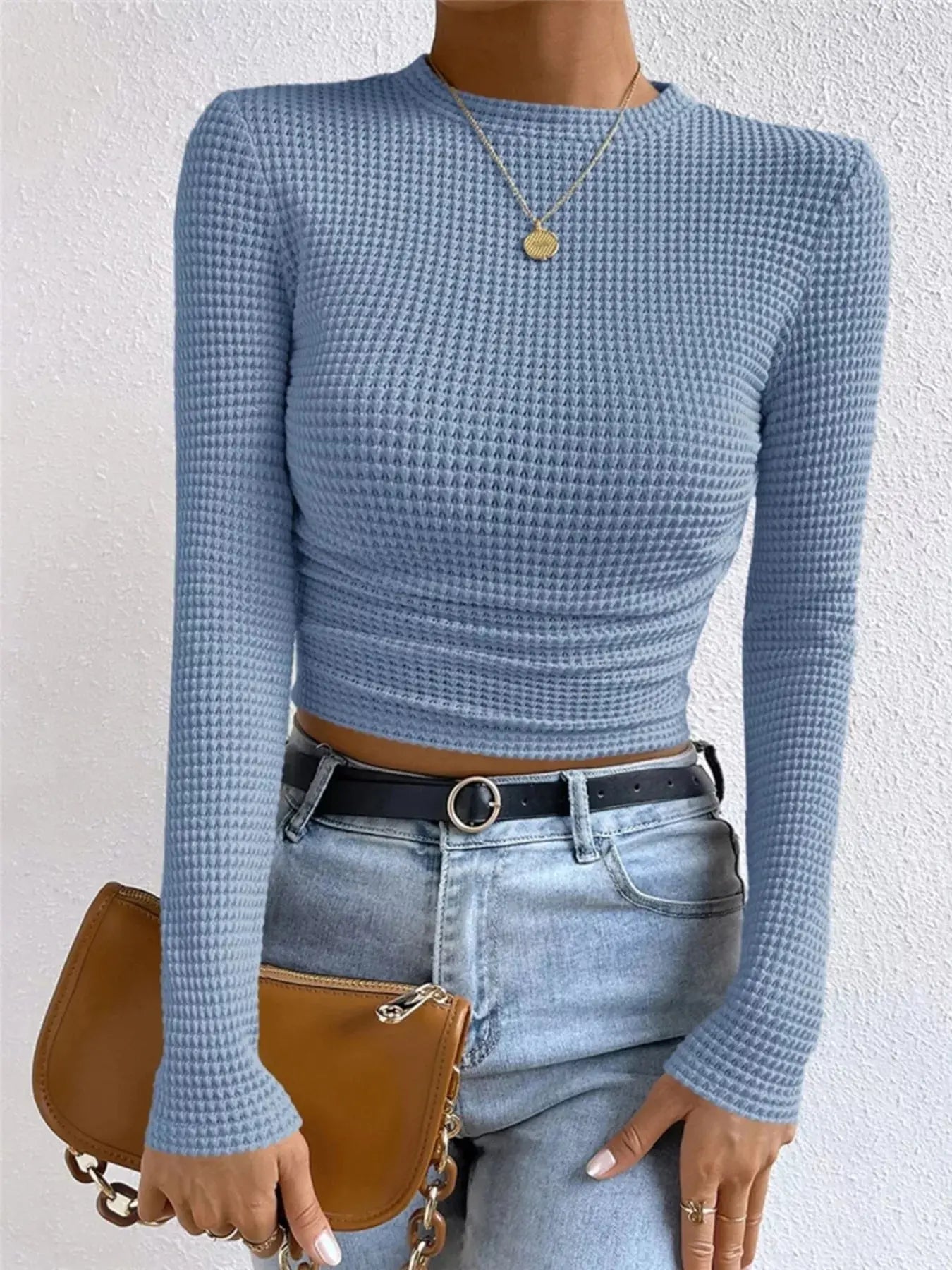 Waffle Knit Long Sleeve T Shirt