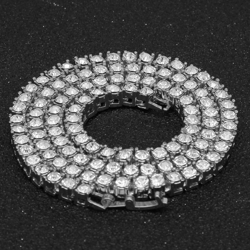 mens gold  Rhinestone Row Tennis Chain necklace
