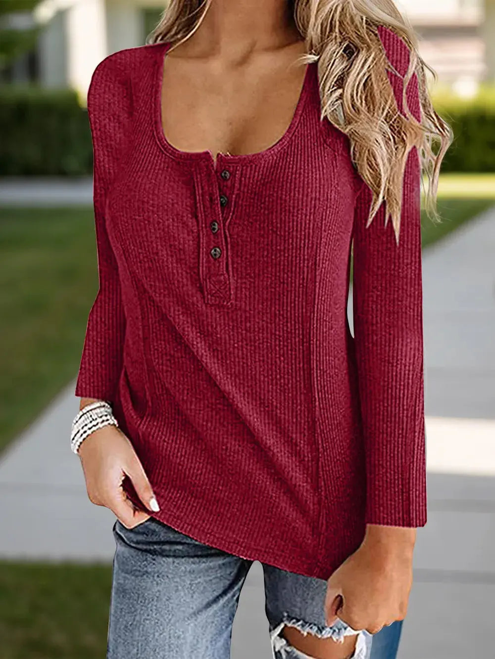Full Size Scoop Neck Long Sleeve T Shirt