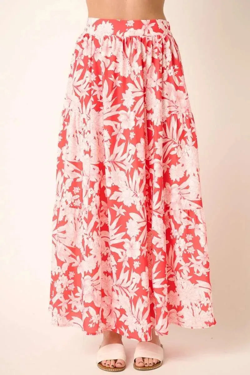 Mittoshop Tropical Floral Two-Piece Top & Tiered Maxi Skirt Set