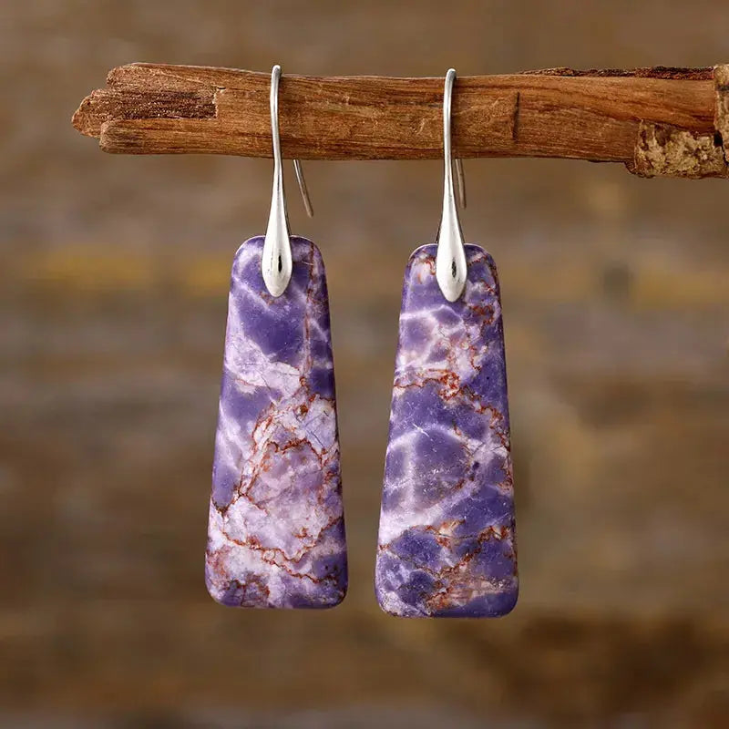 Trapezoid Natural Stone Drop Earrings with Gold or Silver Hooks