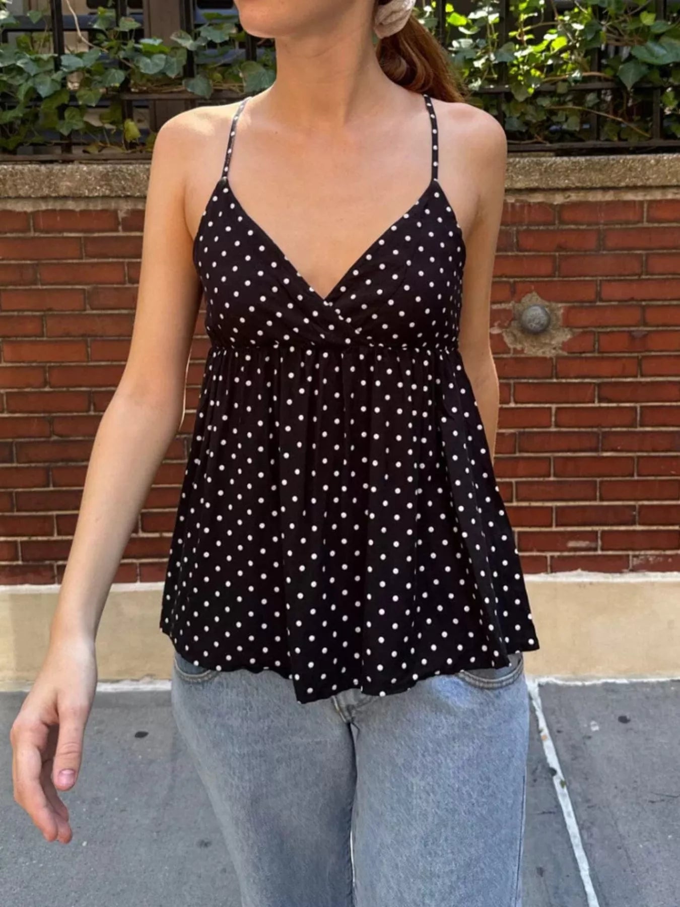 Polka Dot Flowy V Neck Cami Top