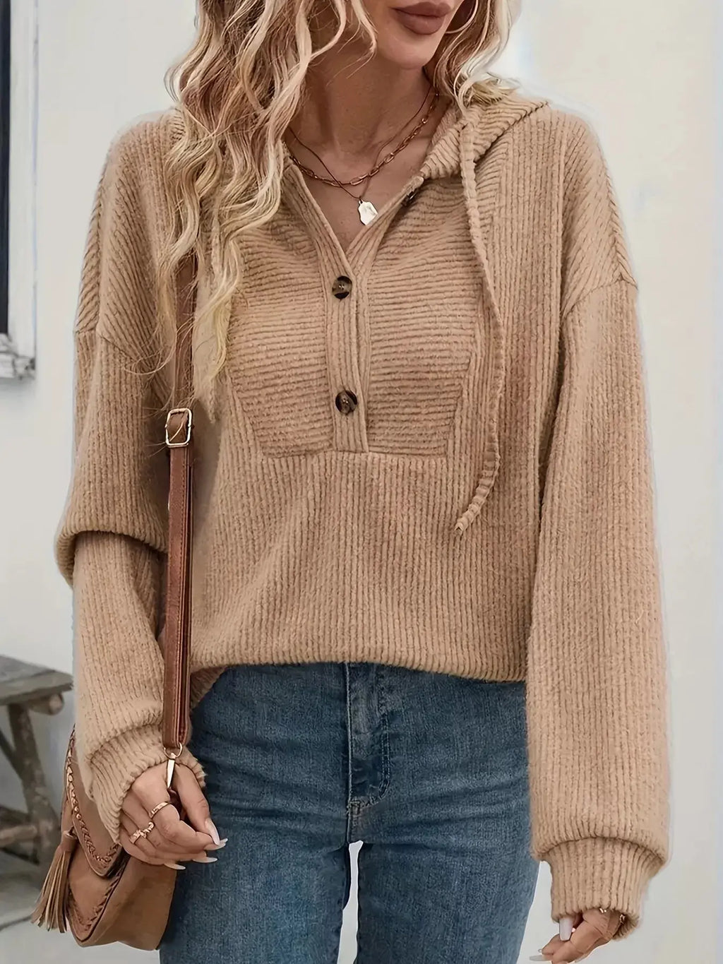 Button Front Drawstring Hoodie