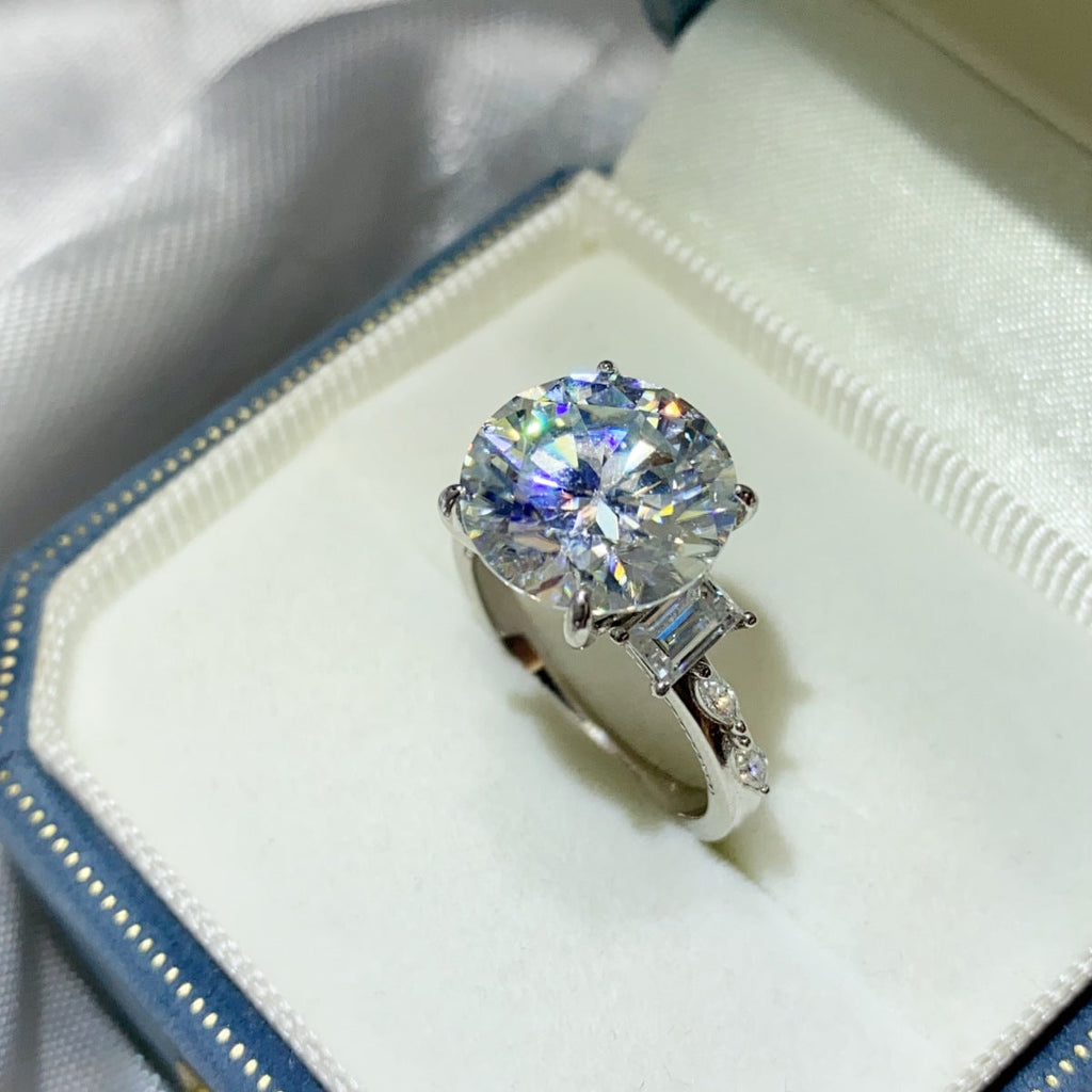 8 Carat Round Moissanite Ring 925 Sterling Silver