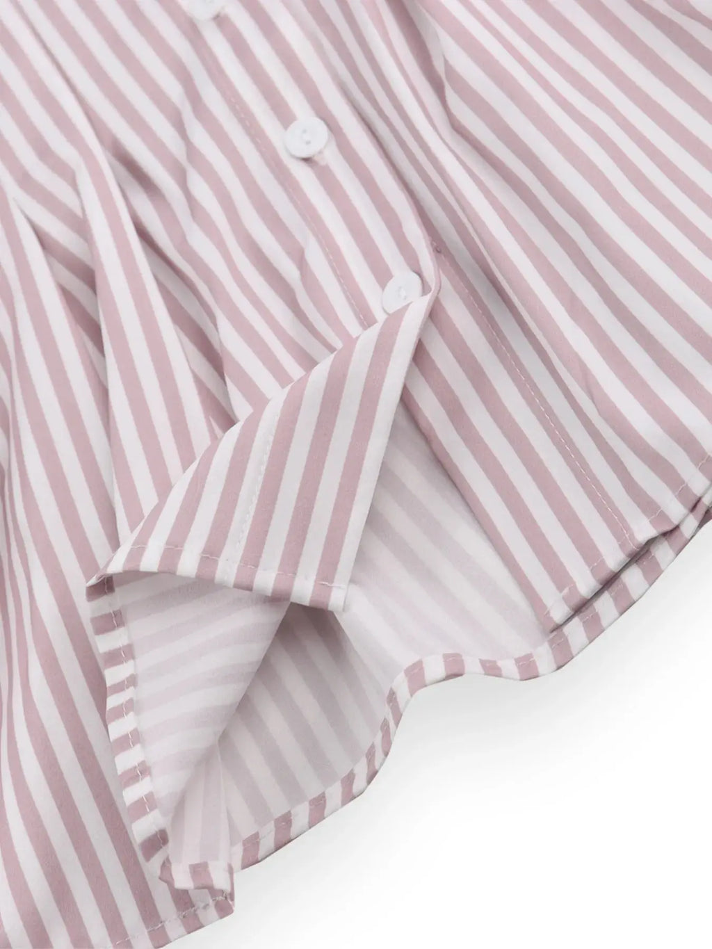 Pinstripe Puff Sleeve Cinched Waist Button Up Shirt