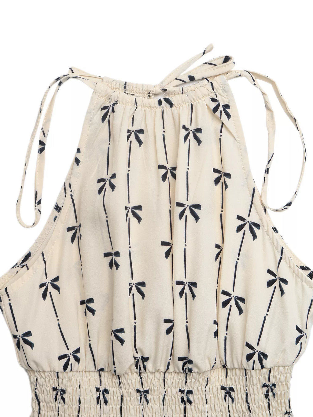Bow Print Smocked Halter Neck Romper