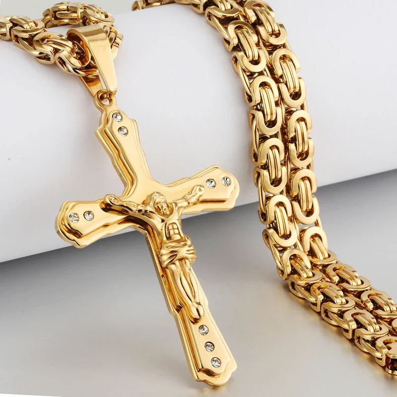 mens gold Jesus Christ Holy chain necklace