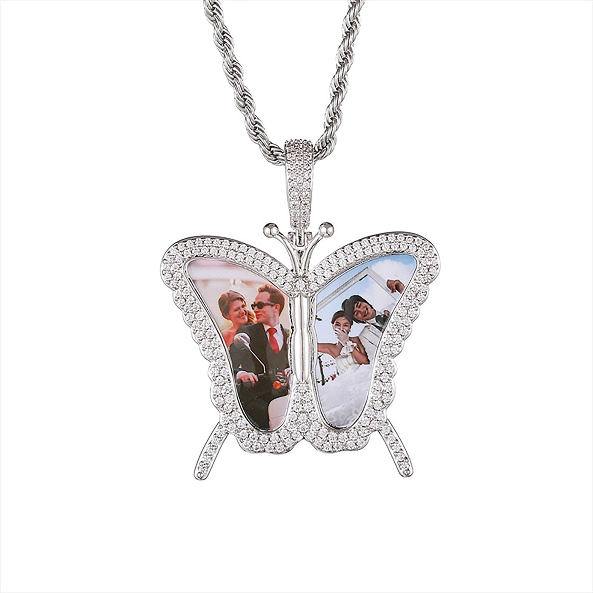 Personalised Butterfly Locket Necklace For Opening Print Two Photo Pendant