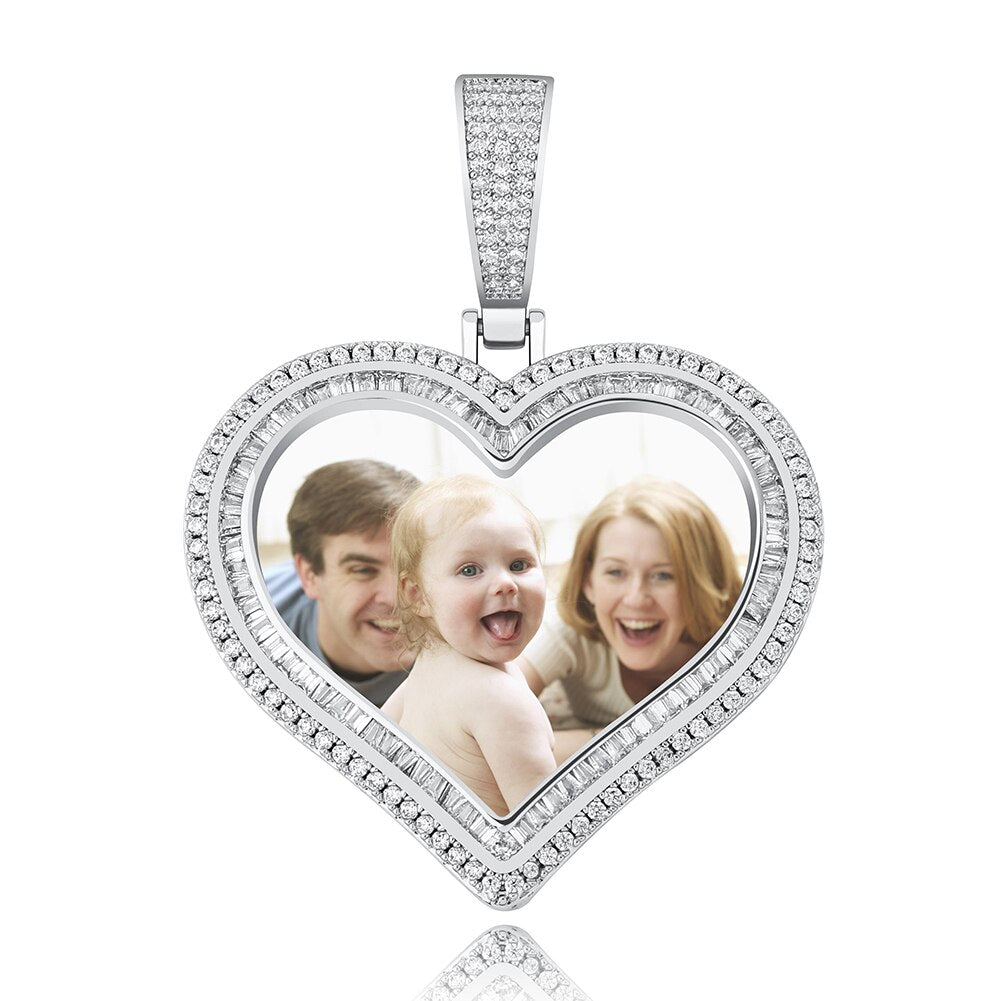 Custom Photo Pendant Heart-shaped Medal Necklace Iced Cubic Zirconia Pendant Hip Hop Jewelry