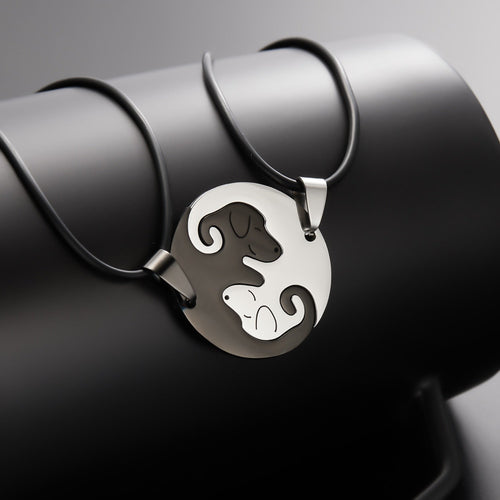 Black White Couple dog Necklace Animal Puppy Pendant Choker Necklaces Lover Valentine's Day