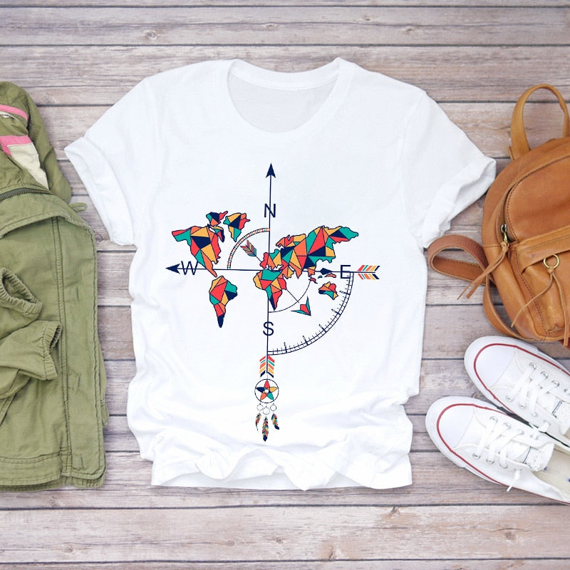 Dream Feather Print Summer Short Sleeve T-Shirts Top Graphic Plue Size