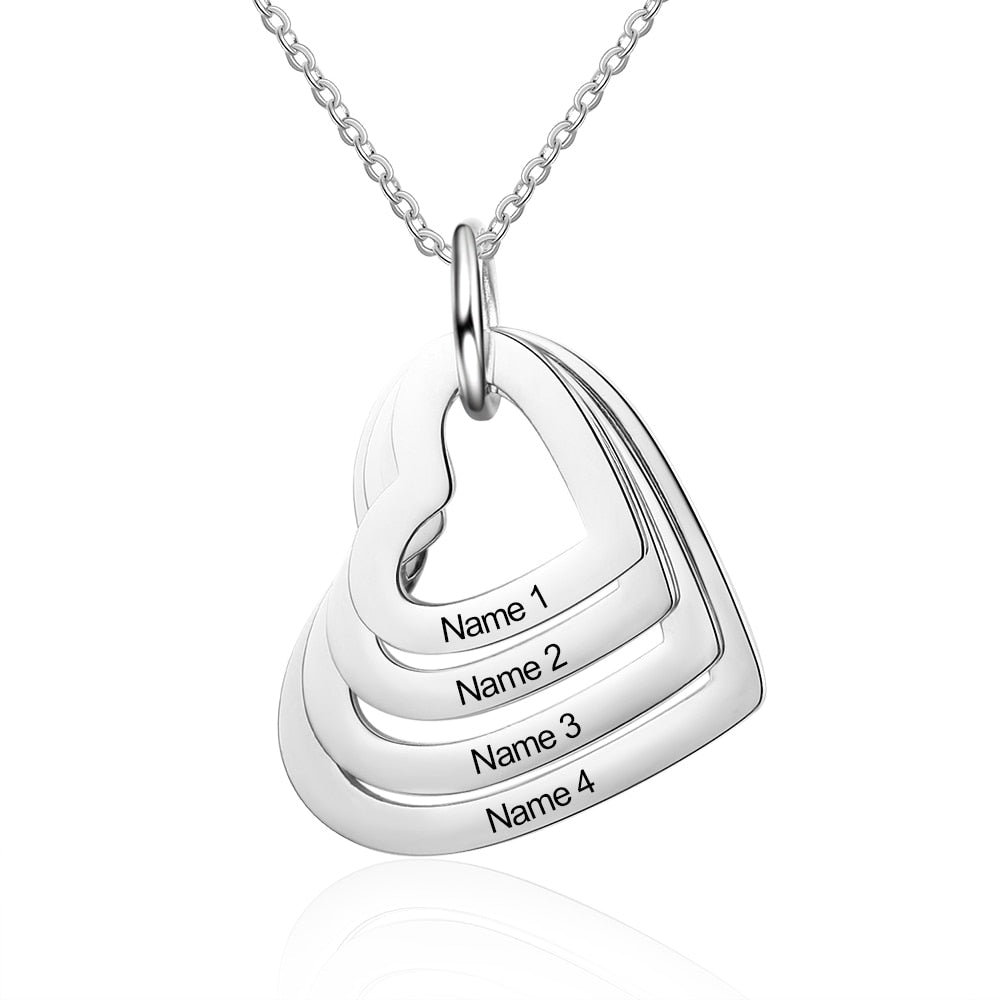 Personalized Family Necklace with 2-4 Names Heart Engraved Necklace