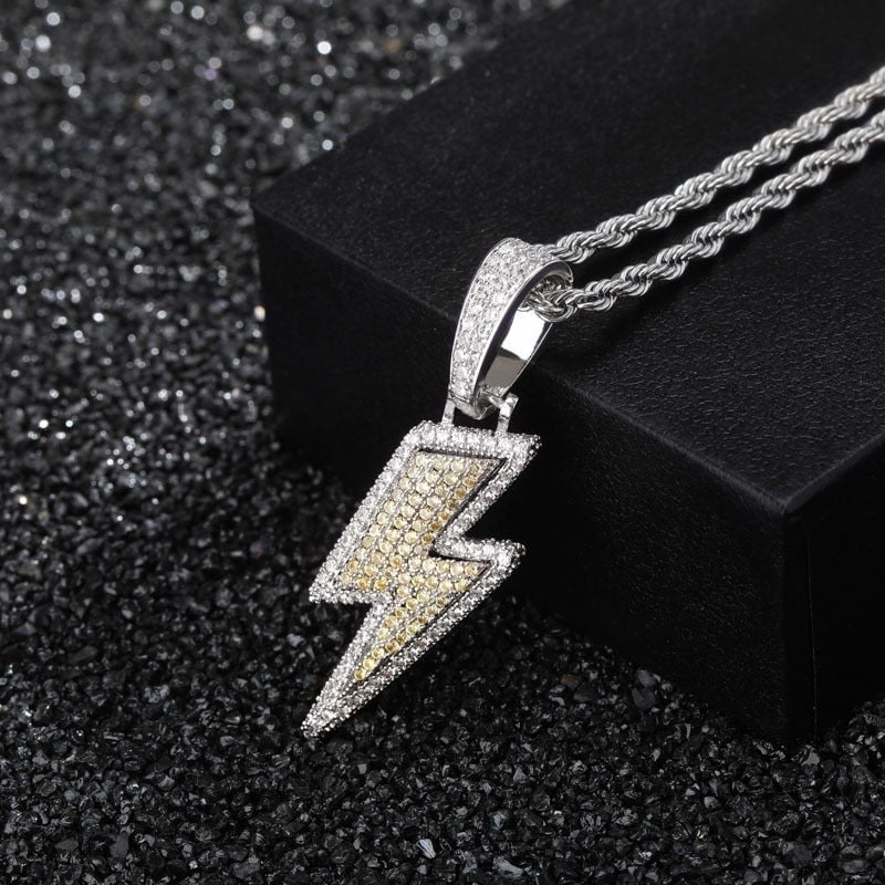 Full Zircon Lightning Necklace Hip Hop Party Locomotive Pendant Necklace