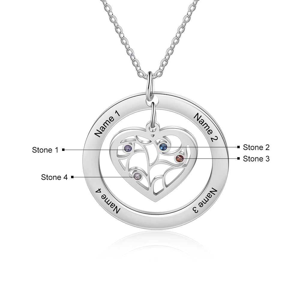 Tree of Life Name Necklace with Birthstone Name Engraved Pendant Family