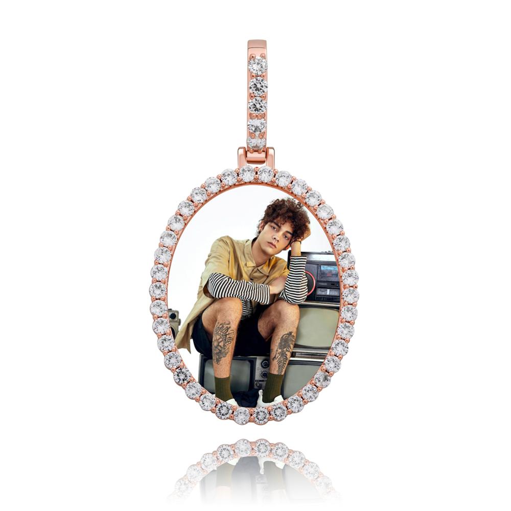 Custom Photo Pendant Oval Medal Pendant Ice Zircon Pendant Necklace Fashion Hip Hop Jewelry