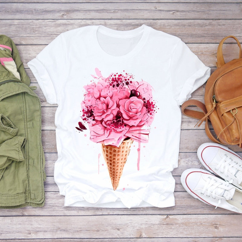 Dream Feather Print Summer Short Sleeve T-Shirts Top Graphic Plue Size